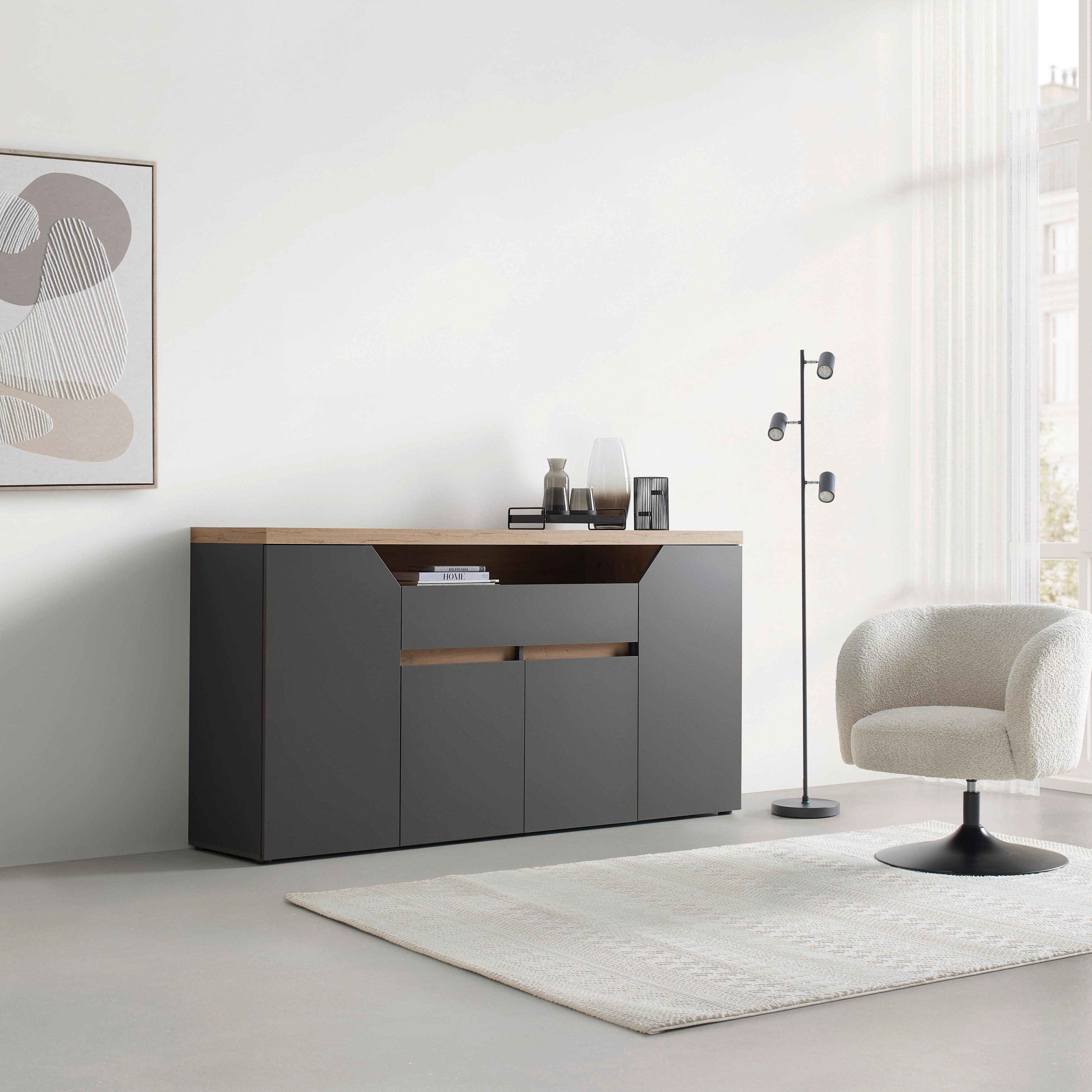 Sideboard Pepe Graphitfarben/Eiche Artisan - Graphitfarben/Schwarz, MODERN, Holzwerkstoff/Kunststoff (180/90/40cm) - Mömax