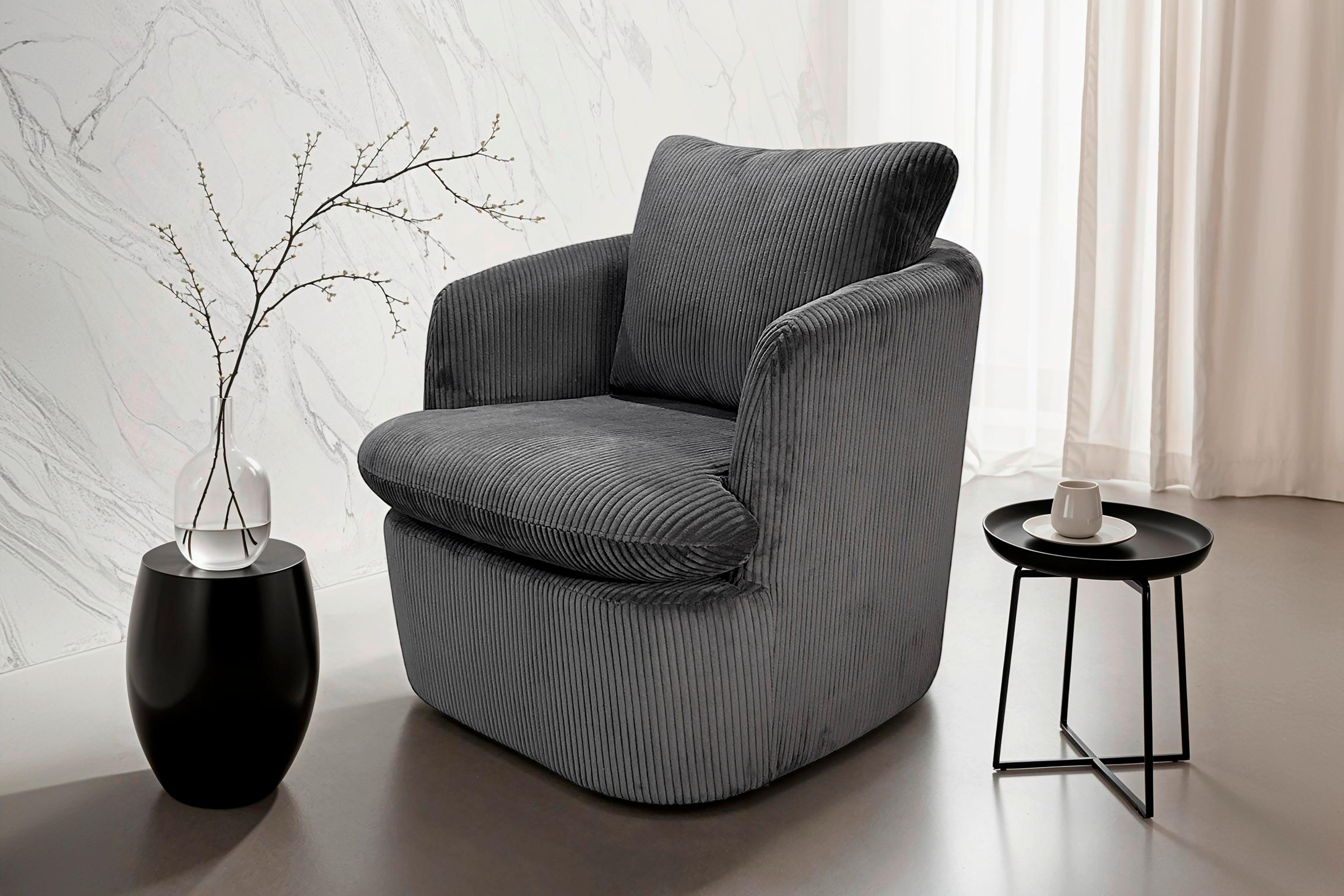 Sessel HARMONY Dunkelgrau, Cord - Dunkelgrau, Basics, Textil (72/78/77cm) - MID.YOU