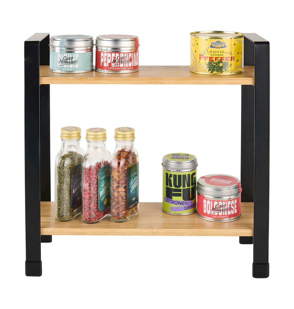 Etajeră de bucătărie Rita -2 - culoare natur/negru, Modern, materiale naturale/metal (32/33/11cm) - Mömax