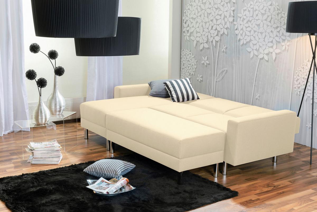 ECKSCHLAFSOFA JUST FASHION - Chromfarben/Beige, KONVENTIONELL, Textil/Metall (152/230cm) - Max Winzer