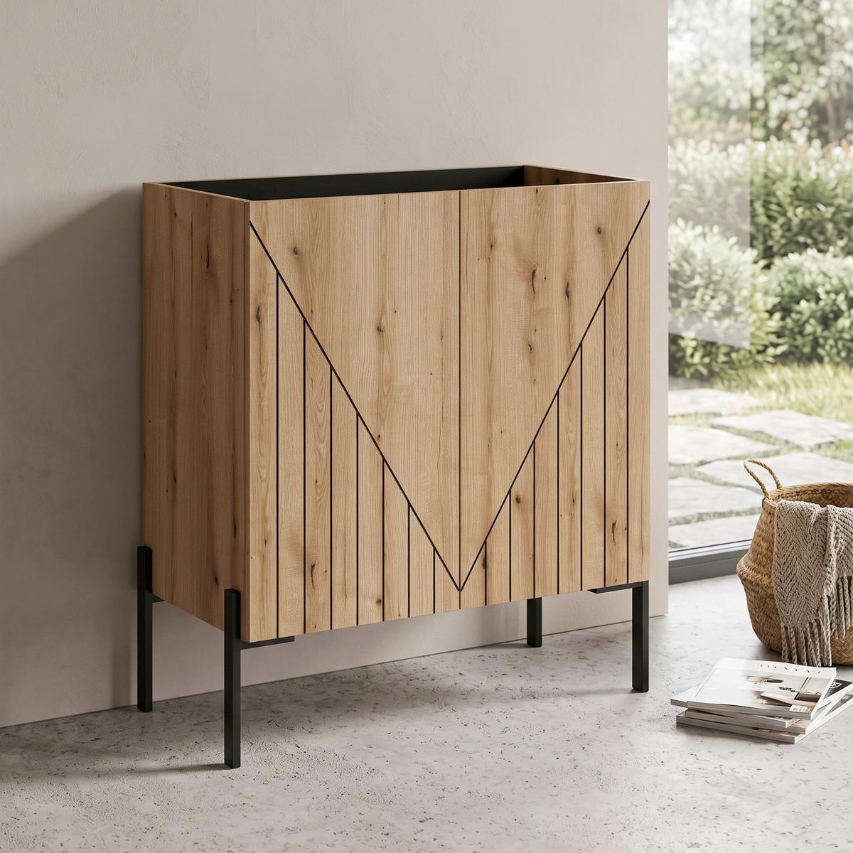 Komoda Neo, Barva Hrasta, Črna - črna/temni hrast, Design, kovina/leseni material (82/91/40cm) - Livetastic