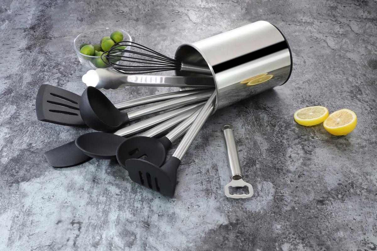 Set ustensile bucătărie 10/1 - argintiu/negru, Basics, plastic - Echtwerk