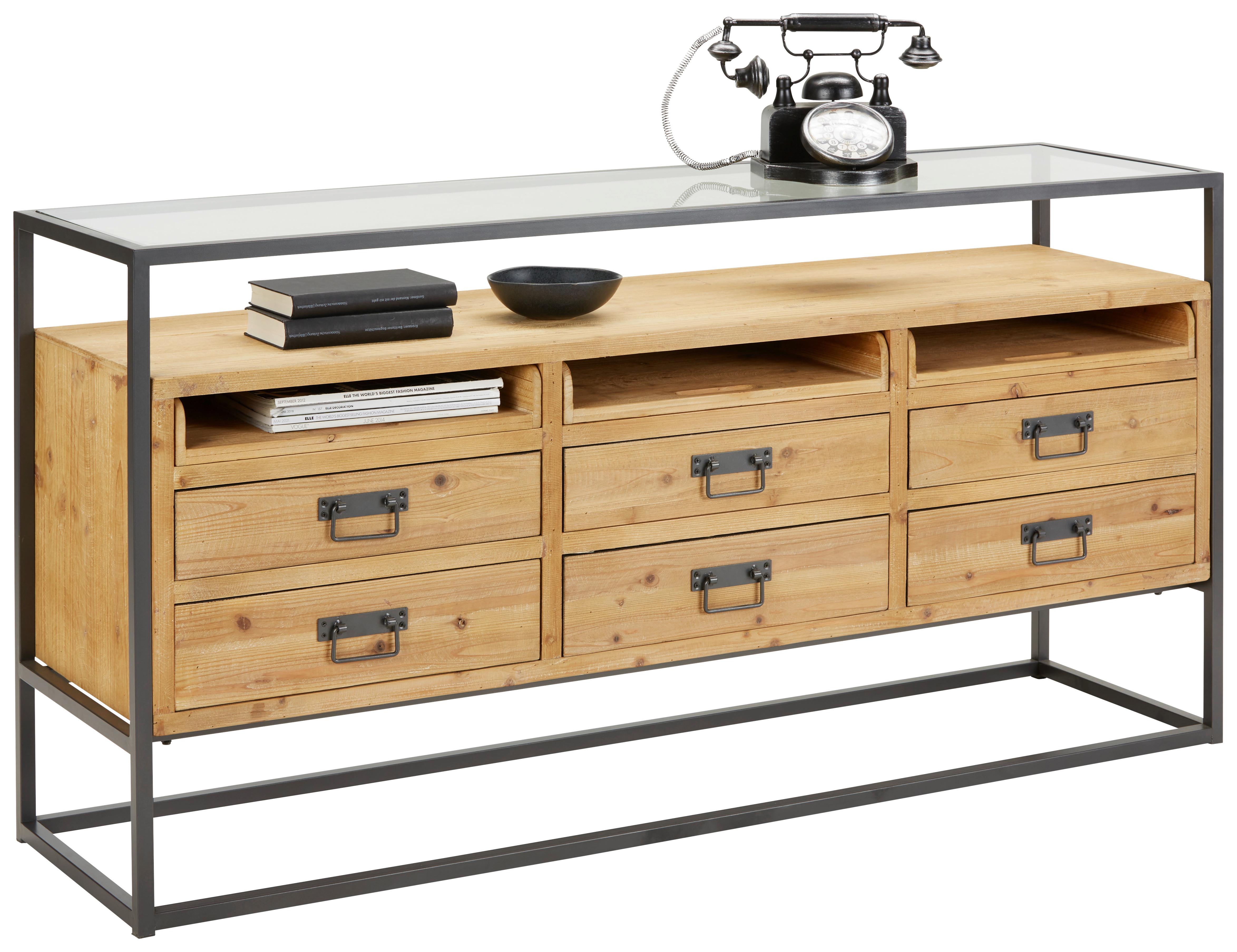 Sideboard in Naturfarben - Schwarz/Naturfarben, Lifestyle, Glas/Holz (150/76/40cm) - Zandiara