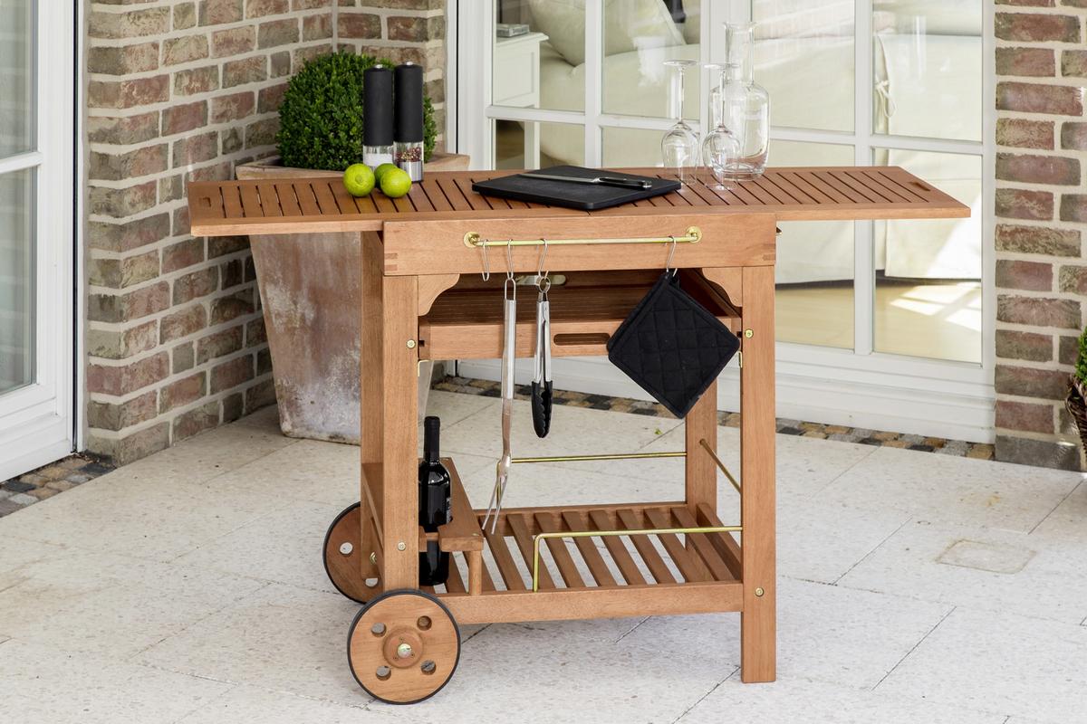 Garten-Servierwagen aus Eukalyptus, natur - Naturfarben, KONVENTIONELL, Holz/Metall (75/75/84cm) - Gardenson