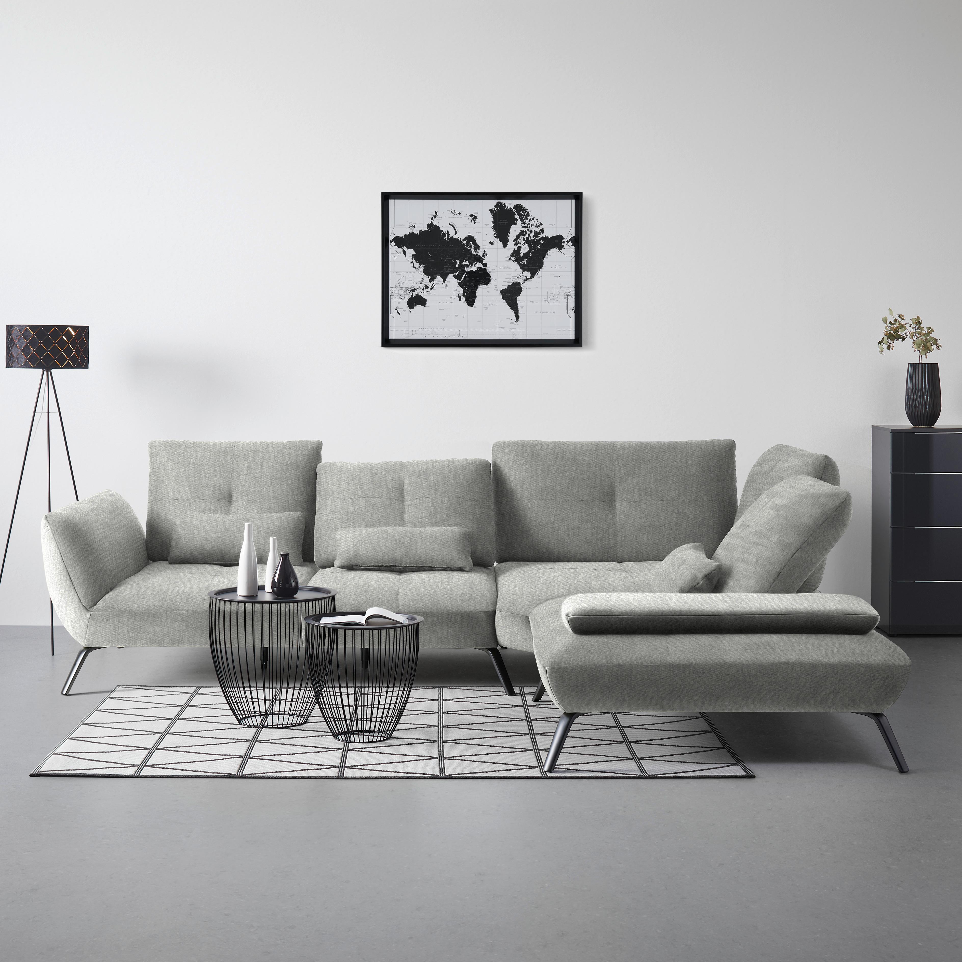 Wohnlandschaft Trendy Silberfarben - Silberfarben/Schwarz, MODERN, Holzwerkstoff/Textil (310/93/250cm) - Premium Living