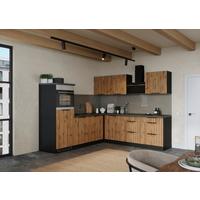 Eckküche Liverpool m. Geräten ca. 240x240cm Eiche - Schieferfarben/Eiche Wotan, Basics, Holzwerkstoff/Metall (240/240cm) - Held