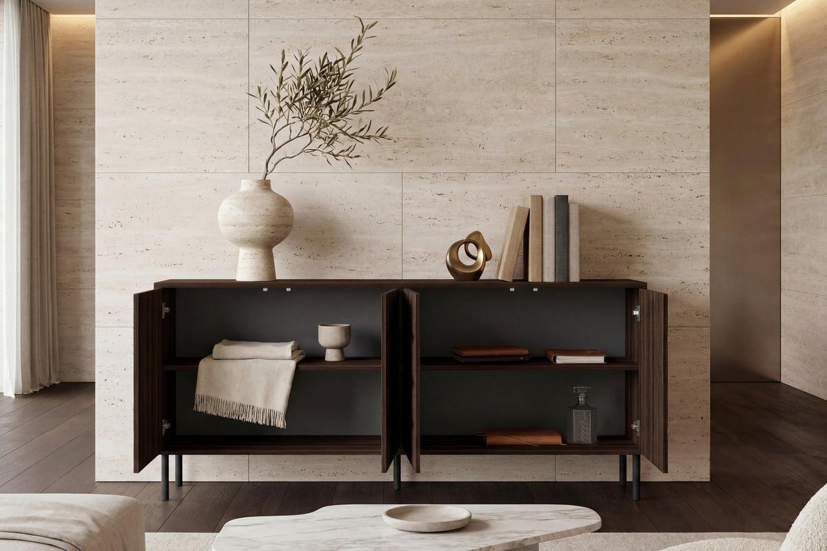 Sideboard Diamond Dunkelbraun - Dunkelbraun/Schwarz, Design, Holzwerkstoff/Metall (205/91/40cm) - Mömax