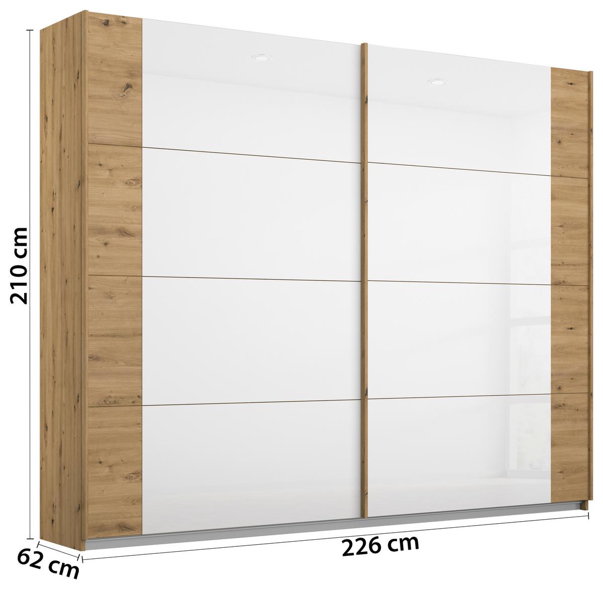 DULAP USI CULISANTE ARTEMIS - alb/stejar Artisan, Modern, sticlă/material pe bază de lemn (226/210/62cm) - Modern Living
