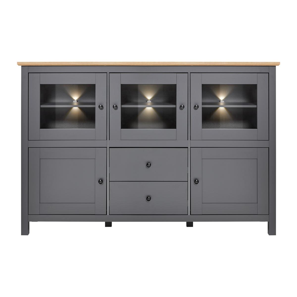 Komoda Claudio - boje grafita/tamno siva, Moderno, staklo/drvo (186/126/44cm) - Bessagi Home