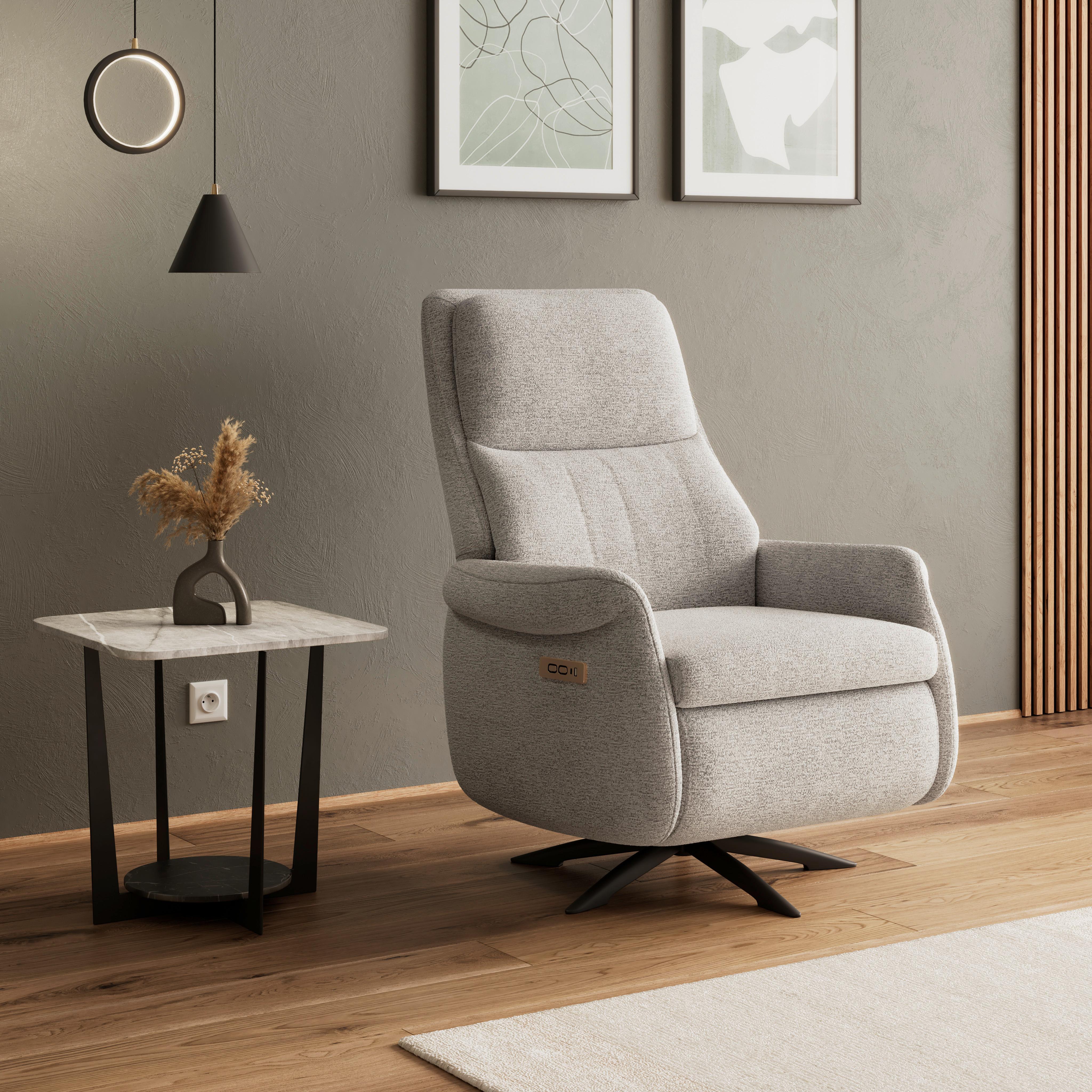 Elektrischer Relaxsessel Alice mit Liege- und Relaxfunktion - Hellgrau/Schwarz, MODERN, Holz/Textil (76/110/90cm) - Bessagi Home