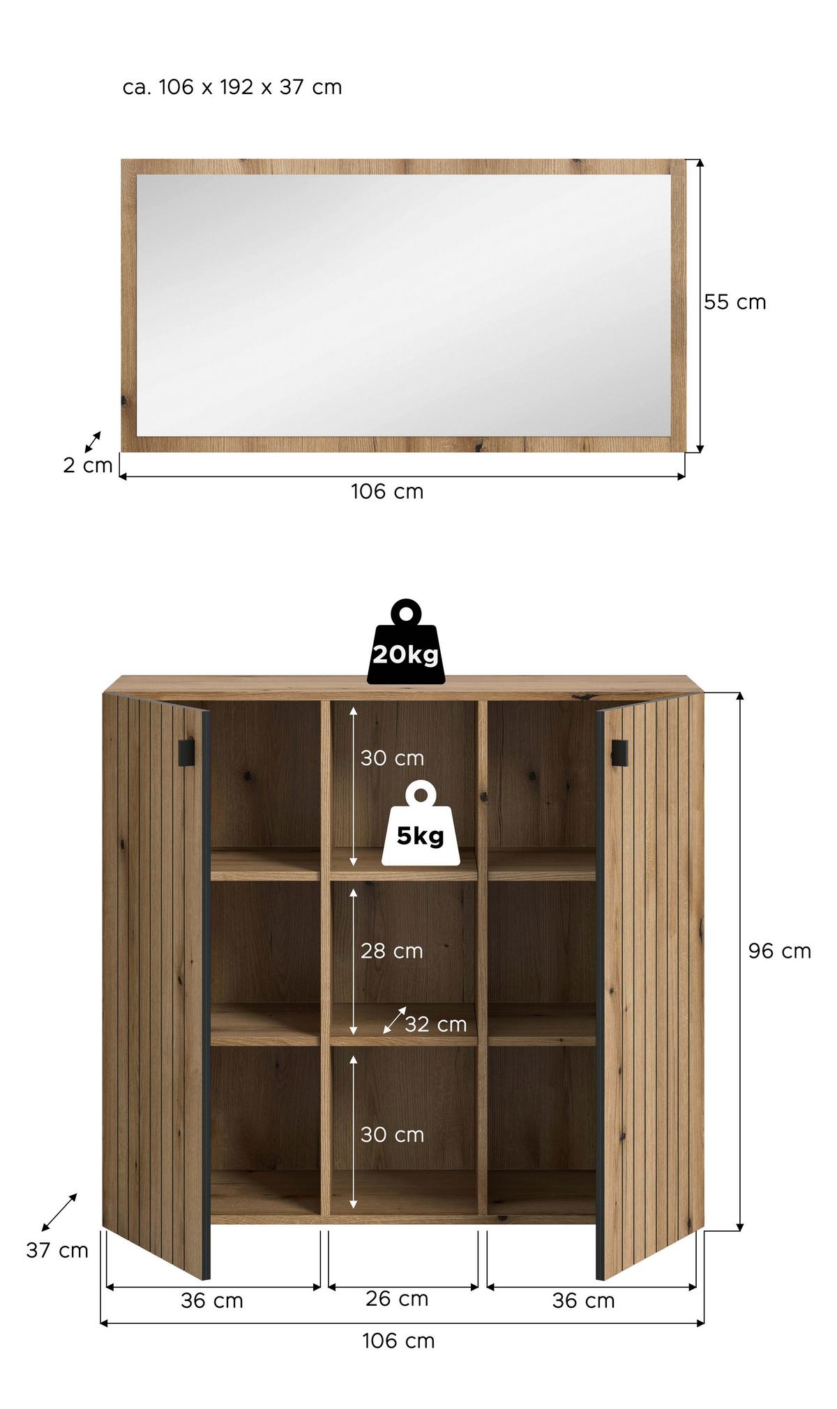 GARDEROBE STATION - Eichefarben, Design, Holzwerkstoff (106/192/37cm) - MID.YOU