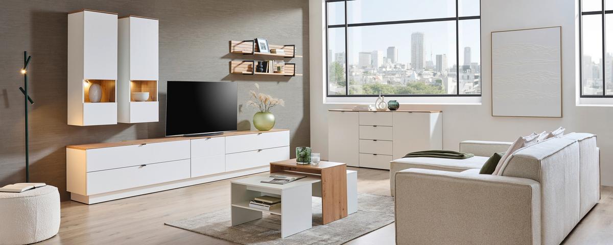 SZAFKA RTV DIANA   -HOM IN- - czarny/biały, Modern, materiał drewnopochodny/metal (140/62/44cm) - Hom`in