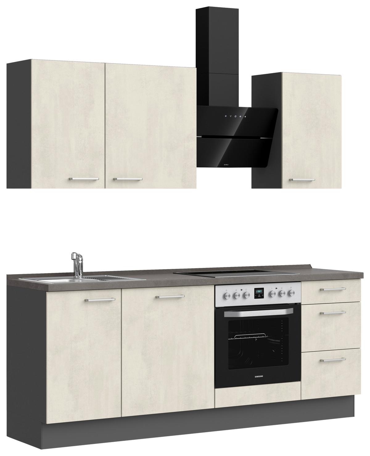 Küchenblock Riva High m. Geräten Weiß - Schieferfarben/Edelstahlfarben, MODERN, Holzwerkstoff/Metall (210cm) - Nobilia