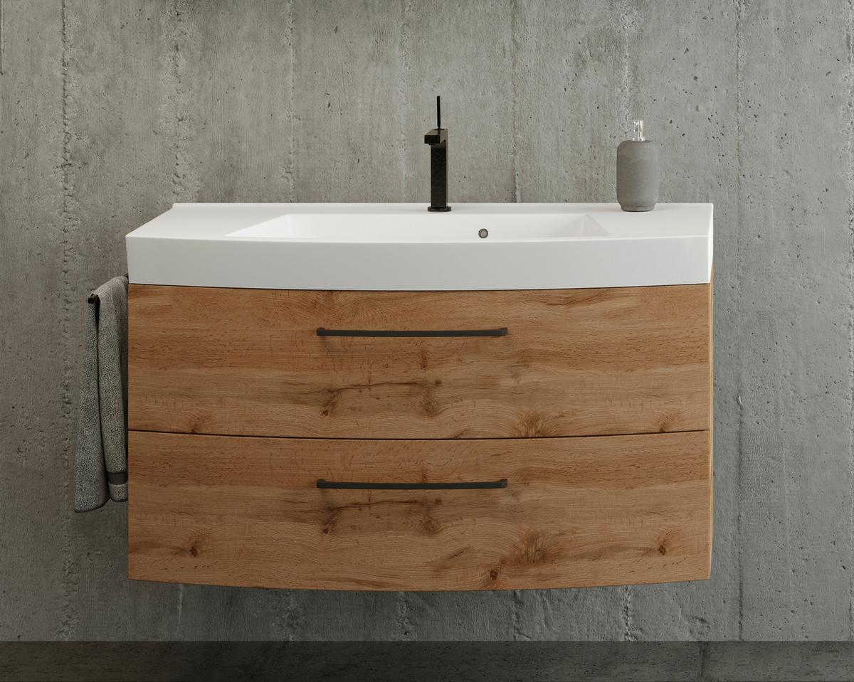 Badezimmer Manchester 3-tlg. ca. 130 cm Wotan Eiche - Eichefarben/Weiß, MODERN, Keramik/Holzwerkstoff (130cm) - Held