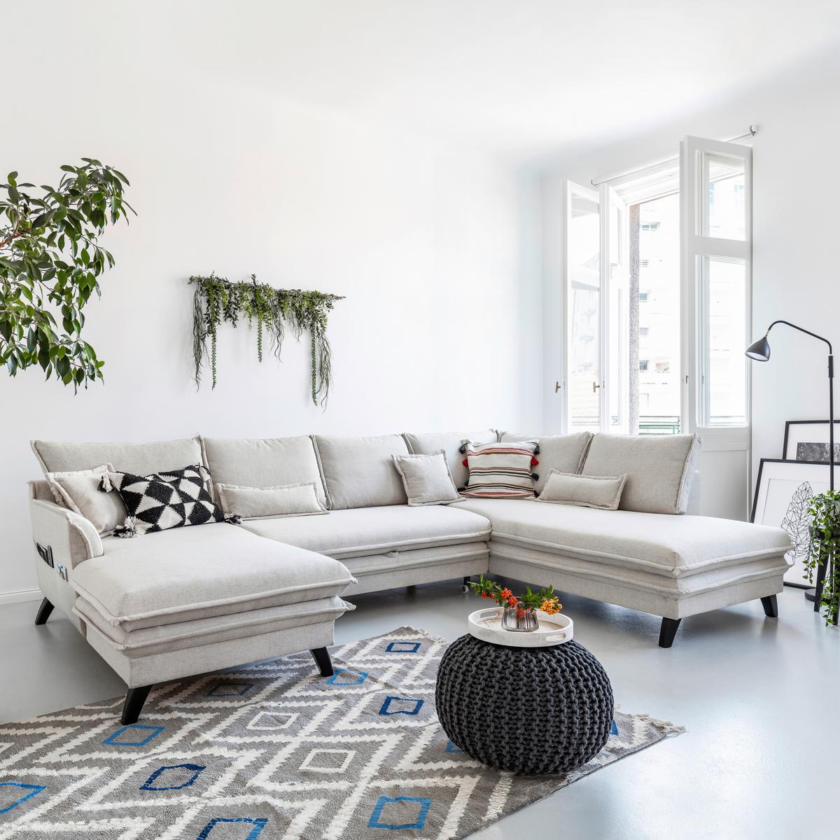 DUŻY NAROŻNIK CHARMING CHARLIE BEIGE - beżowy/czarny, Basics, materiał drewnopochodny/drewno (150/300/200cm) - MID.YOU