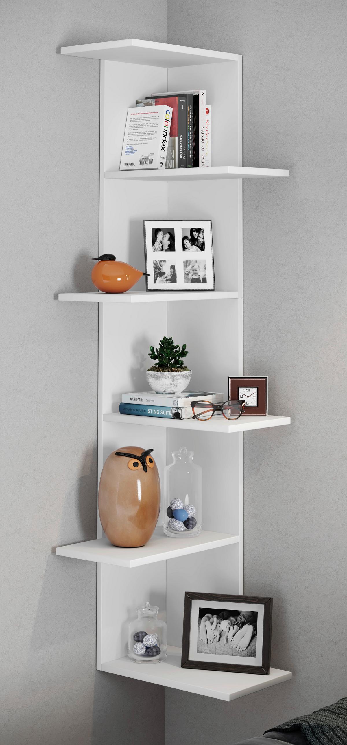 Eckregal BALOS XL Weiß ca. 37x140x37 cm - Weiß, LIFESTYLE, Holzwerkstoff (37/140/37cm) - MID.YOU