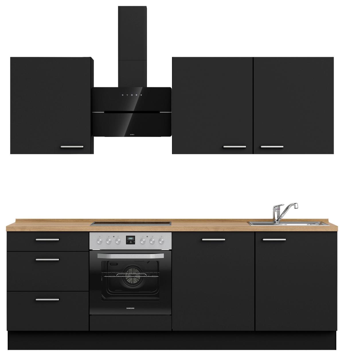 Küchenblock Touch High m. Geräten Schwarz - Edelstahlfarben/Eichefarben, MODERN, Holzwerkstoff/Metall (240cm) - Nobilia