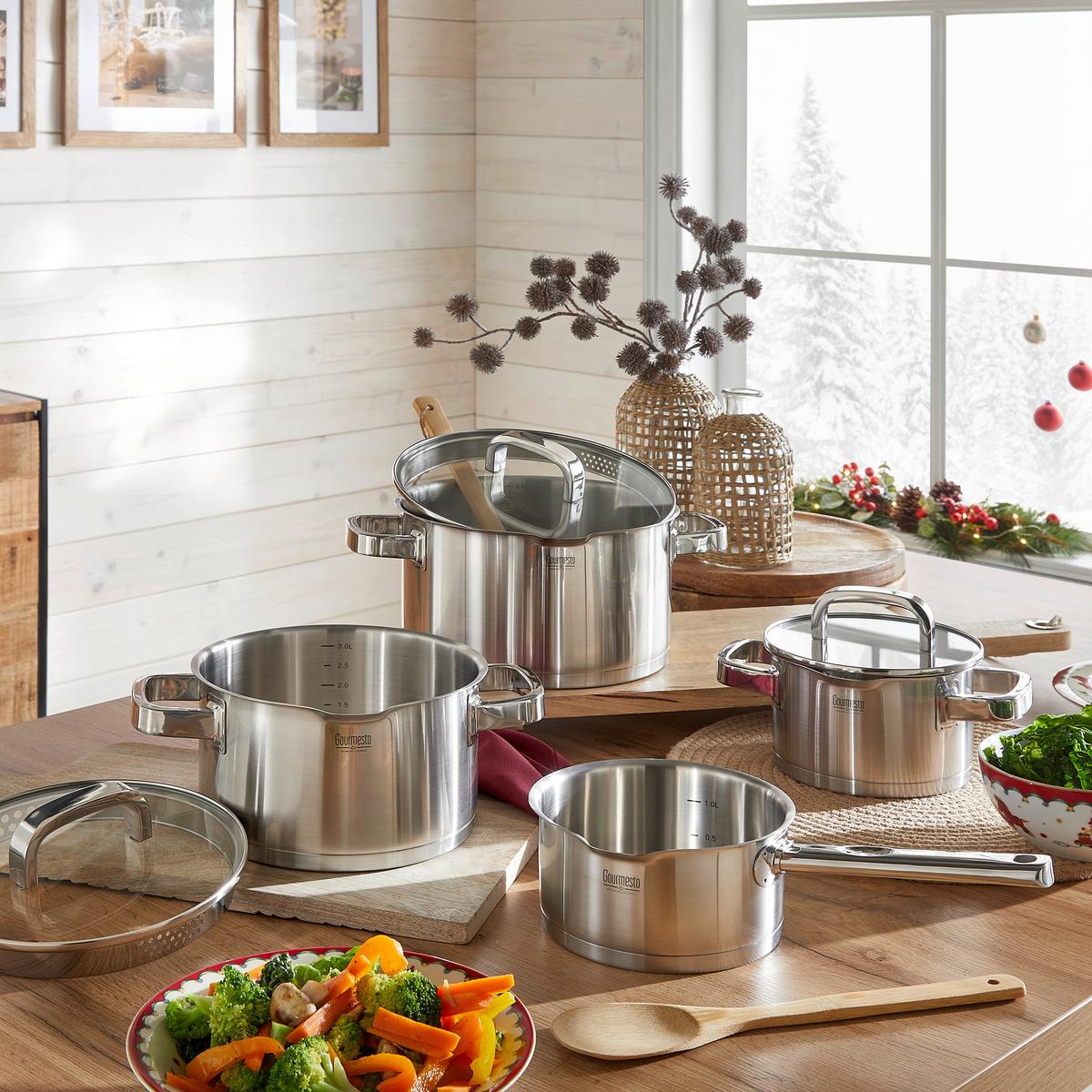 Set Posod Silver Line - barve nerjavečega jekla/prozorno, Konvencionalno, kovina/steklo - Gourmesto