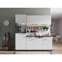 Küchenblock Oliver mit Geräten ca. 205 cm Weiß - Eichefarben/Alufarben, Basics, Holzwerkstoff/Kunststoff (205cm) - Respekta