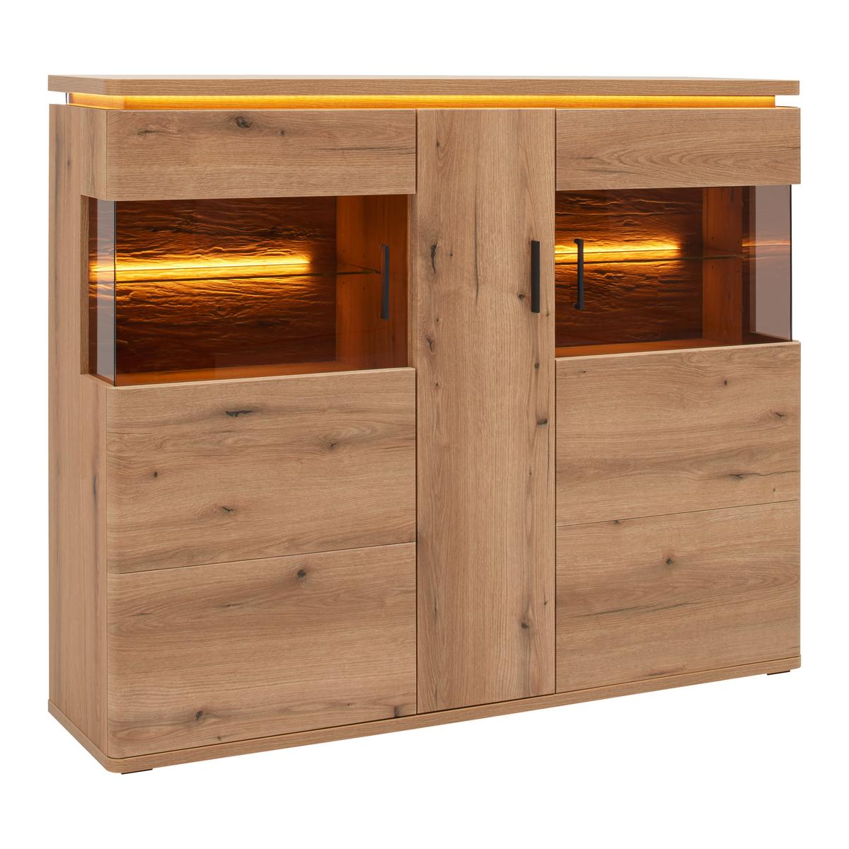 Highboard Alameda Eichefarben - Eichefarben/Anthrazit, Modern, Glas/Holzwerkstoff (150/124/38cm) - Mömax