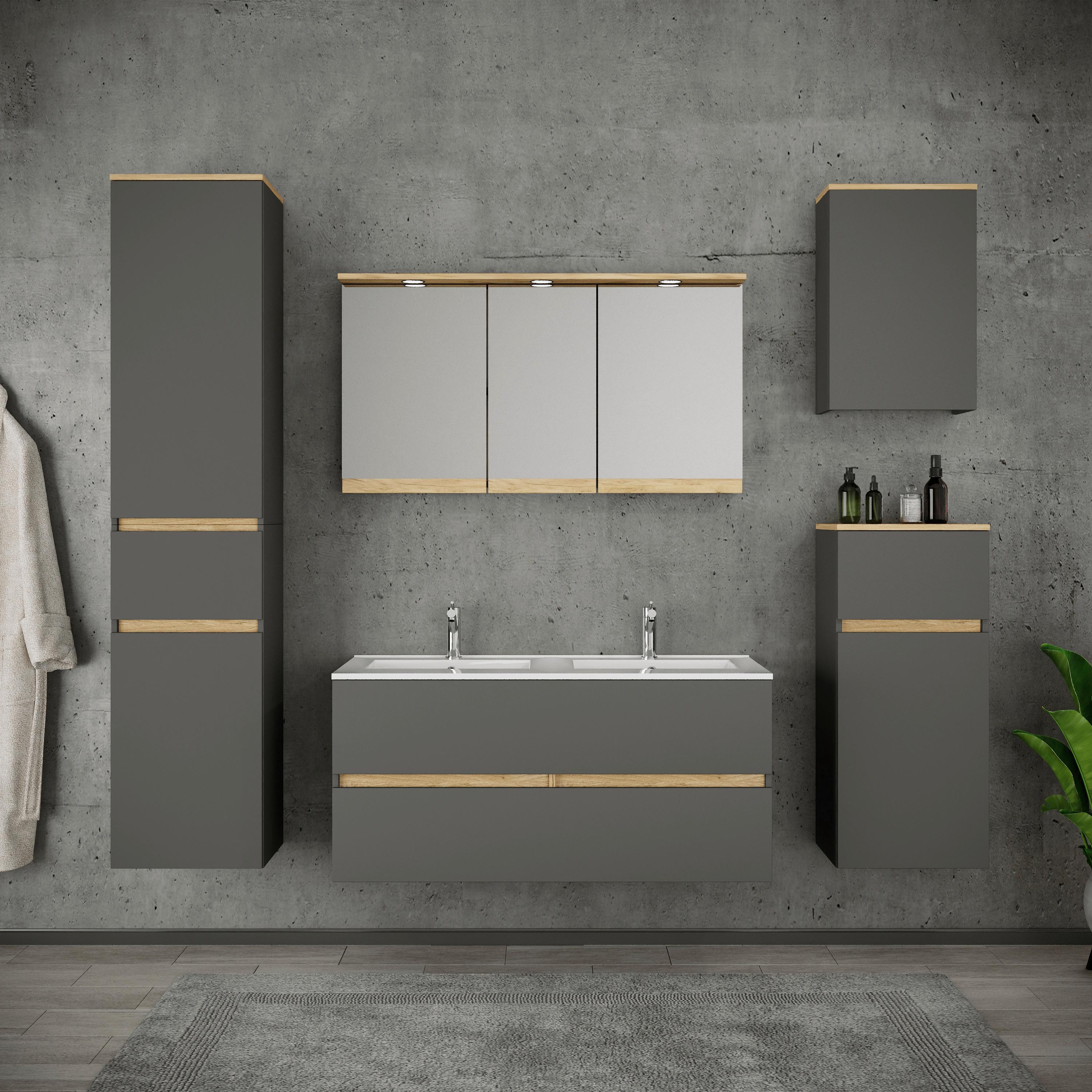 Fürdőszobabútor Cosila - méztölgy színű/antracit, Trend, faalapú anyag/kerámia (192cm) - MID.YOU