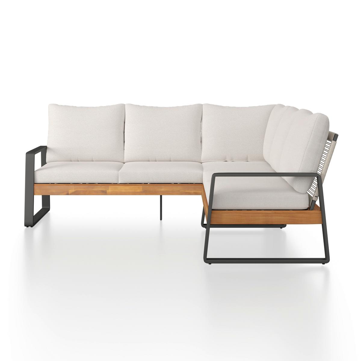 Dining-Loungeset Alexa Holz Outdoorstoff/Metall +Abdeckung - Anthrazit/Creme, MODERN, Holz/Textil (208,5/81/85,5cm) - Bessagi Garden