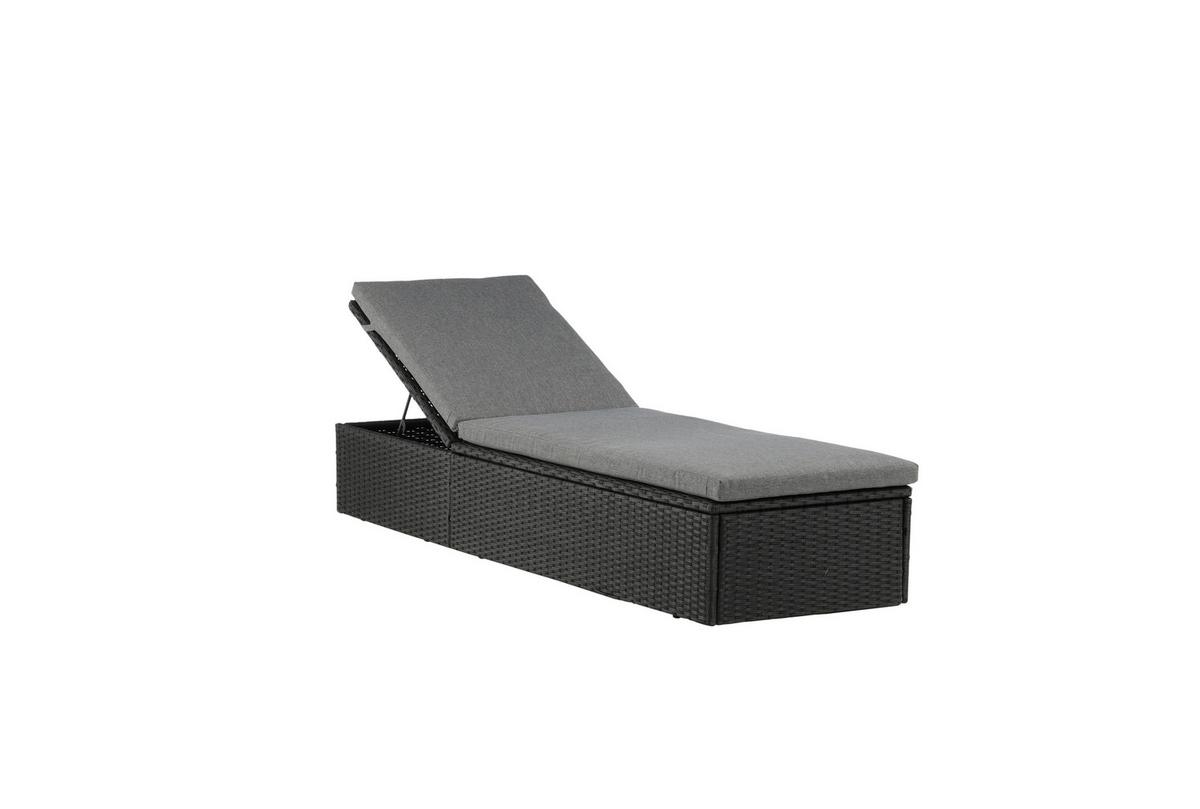 Sonnenliege Quad ca. 61x38x198 cm Schwarz - Schwarz/Grau, KONVENTIONELL, Kunststoff/Textil (60.5/37.5/198cm) - Gardenson