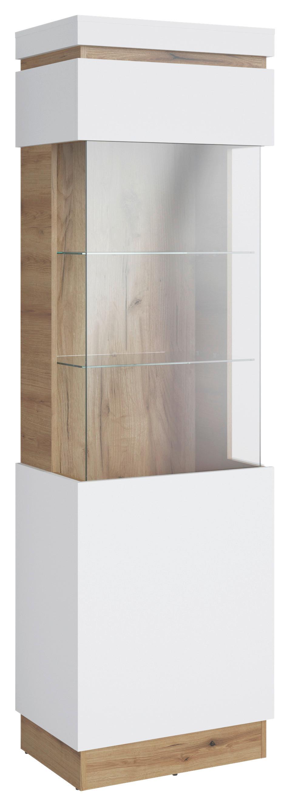 Vitrină CALABRIA - alb/culoare lemn stejar, Trend, sticlă/material pe bază de lemn (60,1/200,5/40cm) - Modern Living