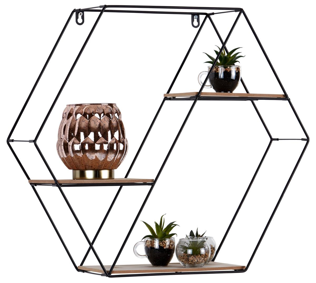 Wandregal in Naturfarben/Schwarz - Schwarz/Naturfarben, MODERN, Holzwerkstoff/Metall (58/51/15cm) - Mömax