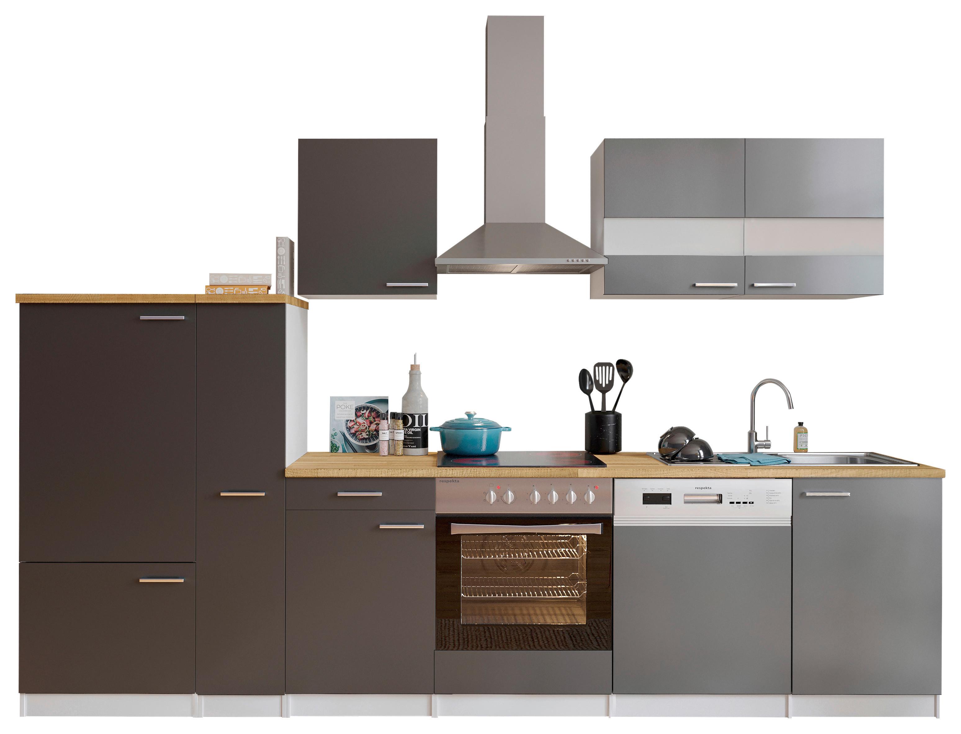 Küchenleerblock LBKB310WGG Grau/Weiß ca. 310 cm - Edelstahlfarben/Nussbaumfarben, Basics, Holzwerkstoff/Metall (310cm) - Respekta