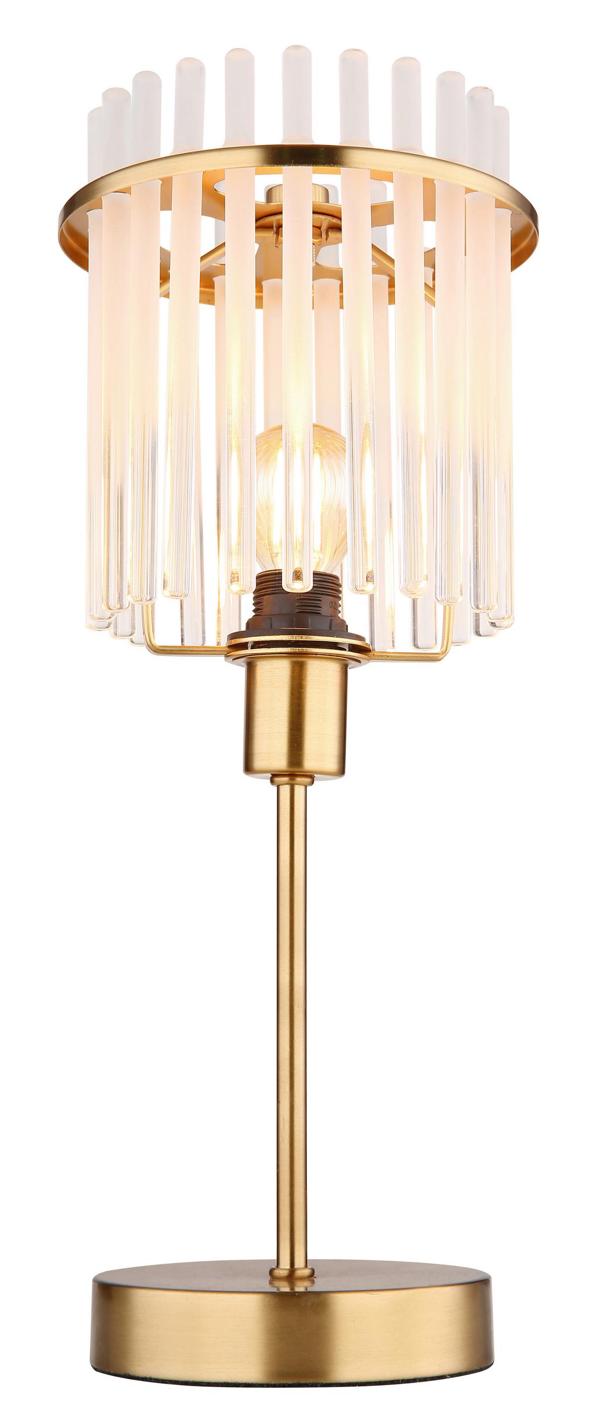 Tischleuchte Gorley Klar/Opal max. 40 Watt - Klar/Goldfarben, KONVENTIONELL, Glas/Textil (15/37,5cm) - Globo