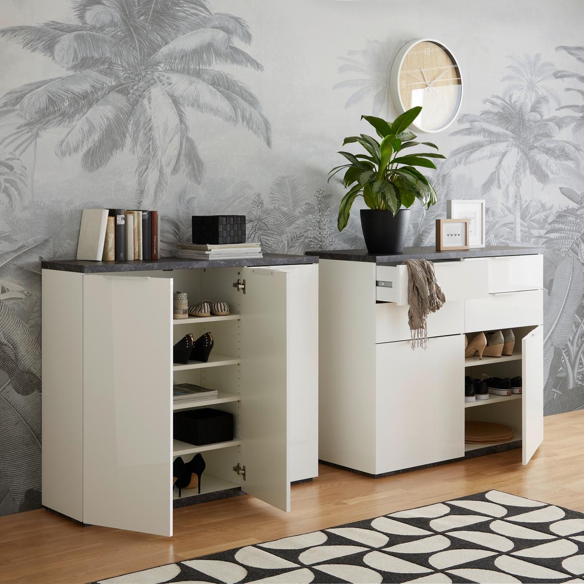 Cipősszekrény Mundi - fehér/szürke, Modern, faalapú anyag/fém (120/102/35cm) - Premium Living