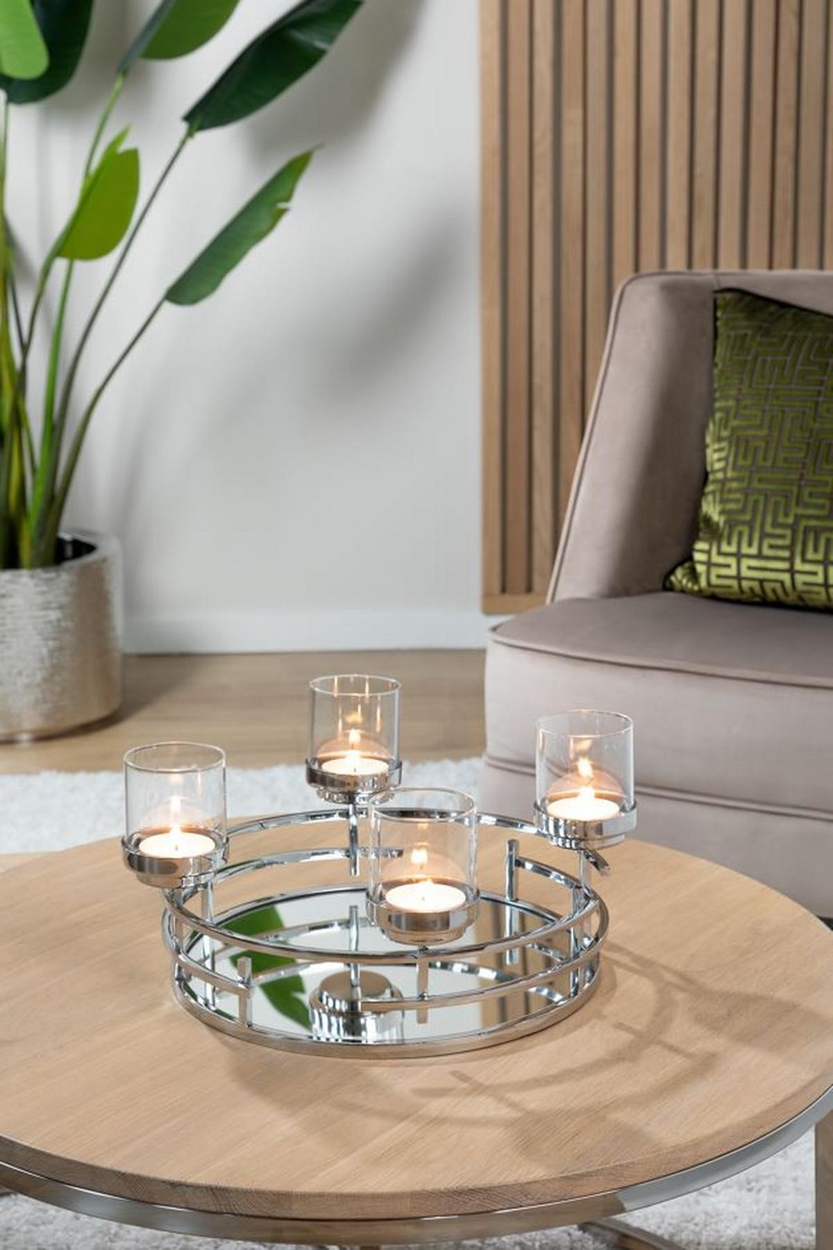 ŚWIECZNIK 145222 - kolor srebrny, Basics, metal/szkło (42/19,5cm) - Fink