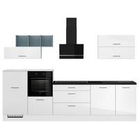 Küchenblock IBZ ohne Geräte ca. 320 cm Weiß Hochglanz - Weiß Hochglanz/Schwarz, Design, Holzwerkstoff/Metall (320cm) - Impuls
