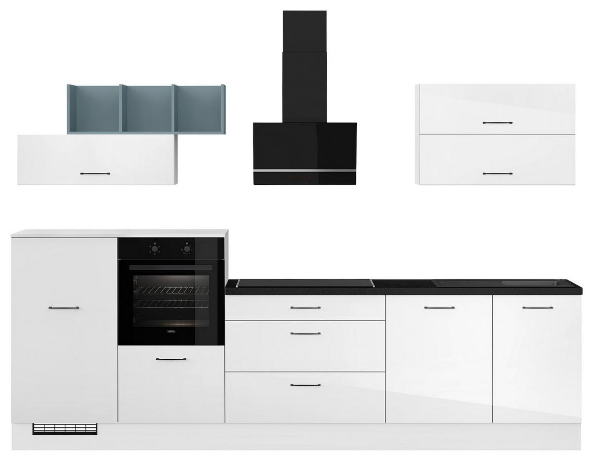 Küchenblock IBZ ohne Geräte ca. 320 cm Weiß Hochglanz - Weiß Hochglanz/Schwarz, Design, Holzwerkstoff/Metall (320cm) - Impuls