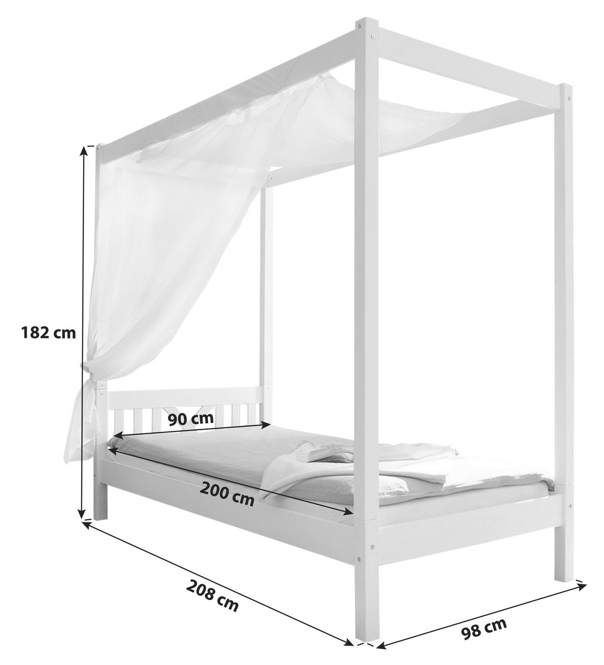 Postelja Z Baldahinom Laluna, Bela, Masivno - bela, Romantika, les (90/200cm) - MID.YOU
