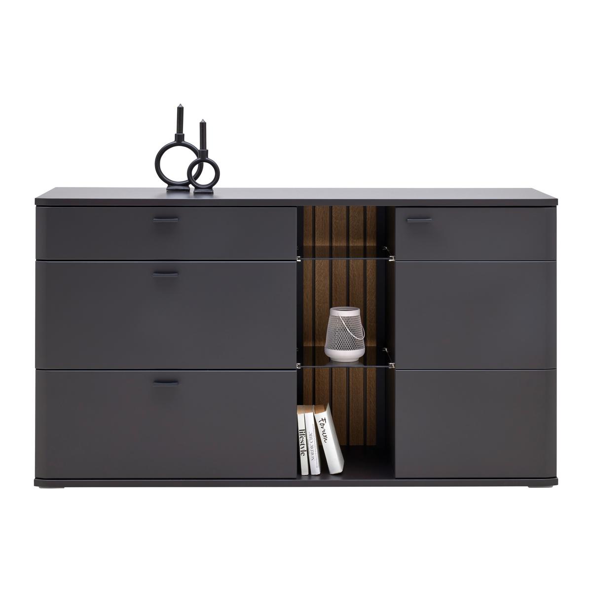 Sideboard Carreto in Schwarz/Eichefarben - Eichefarben/Anthrazit, MODERN, Glas/Holzwerkstoff (160/90/44cm) - Premium Living