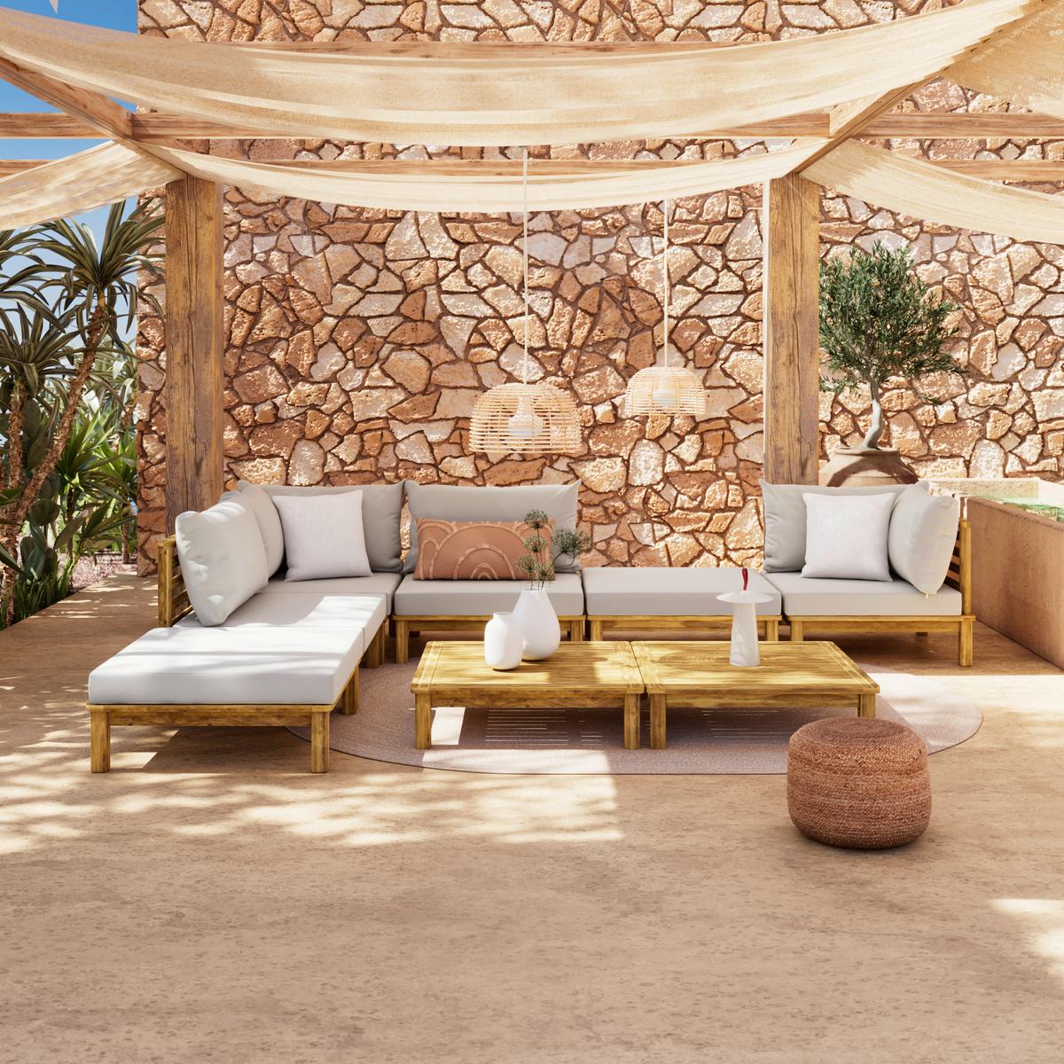 TARASOWY ELEMENT NAROŻNY LARIO - kolor akacjowy/greige, Natur, drewno (75/59/75cm) - Ambia Garden