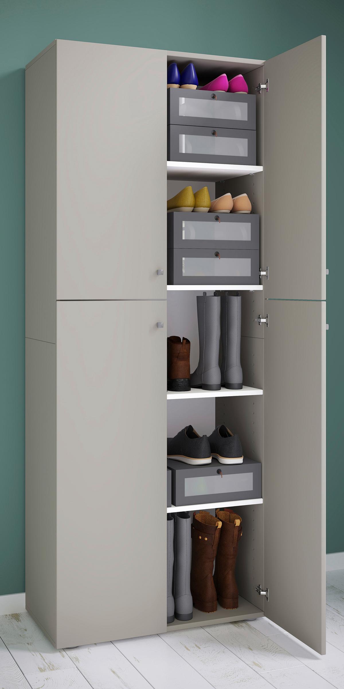 Schuhschrank Lona ca.70x182x37cm Grau - Silberfarben/Schwarz, KONVENTIONELL, Holzwerkstoff/Kunststoff (70/182/37cm) - MID.YOU