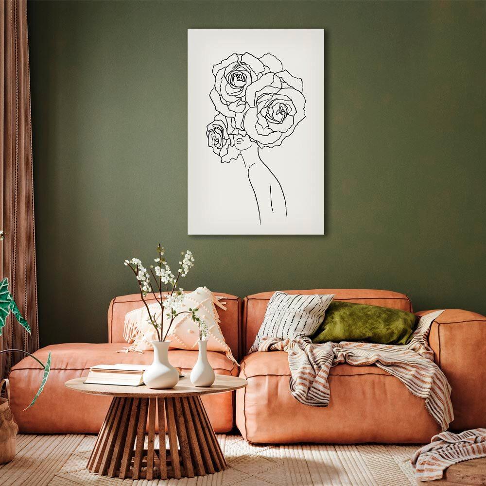 Slika Na Platnu Fancy Roses - črna/bela, Basics, tekstil/les (60/90/1,2cm) - artgeist