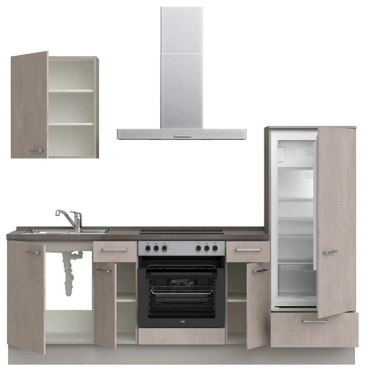 Küchenblock Riva Low m. Geräten Grau - Schieferfarben/Edelstahlfarben, MODERN, Holzwerkstoff/Metall (240cm) - Nobilia