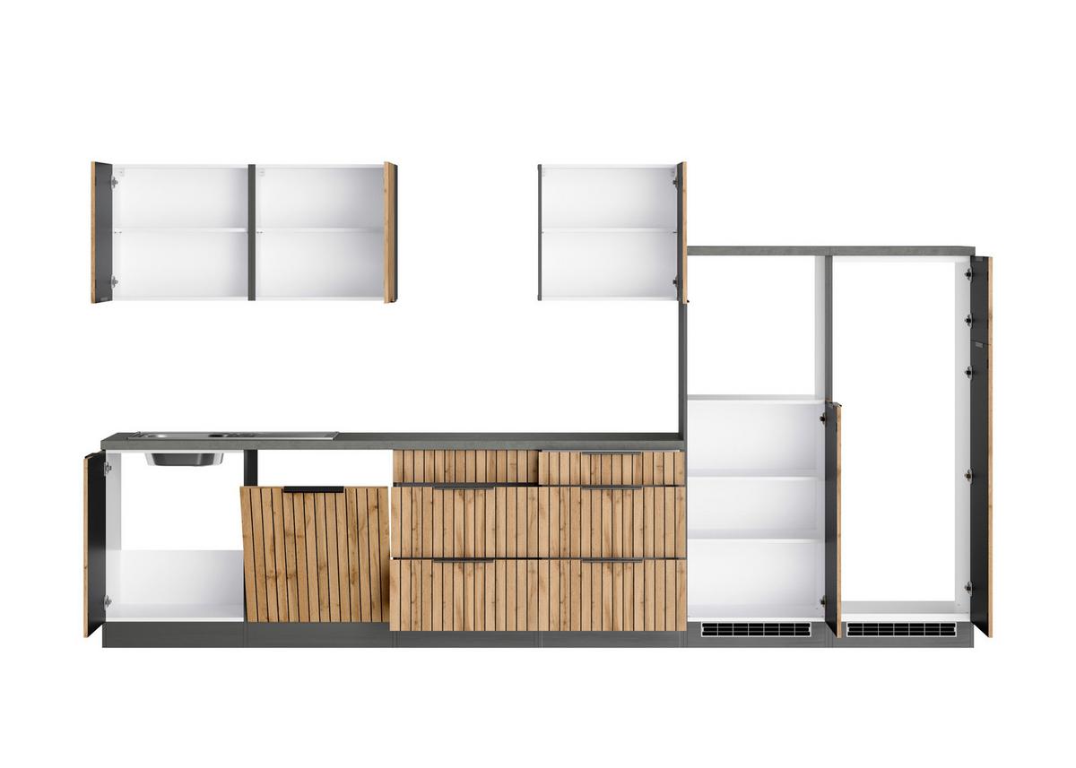 Küchenleerblock Liverpool o. Geräte Graphit/Eichefarben - Schieferfarben/Eiche Wotan, Basics, Holzwerkstoff/Metall (360cm) - Held