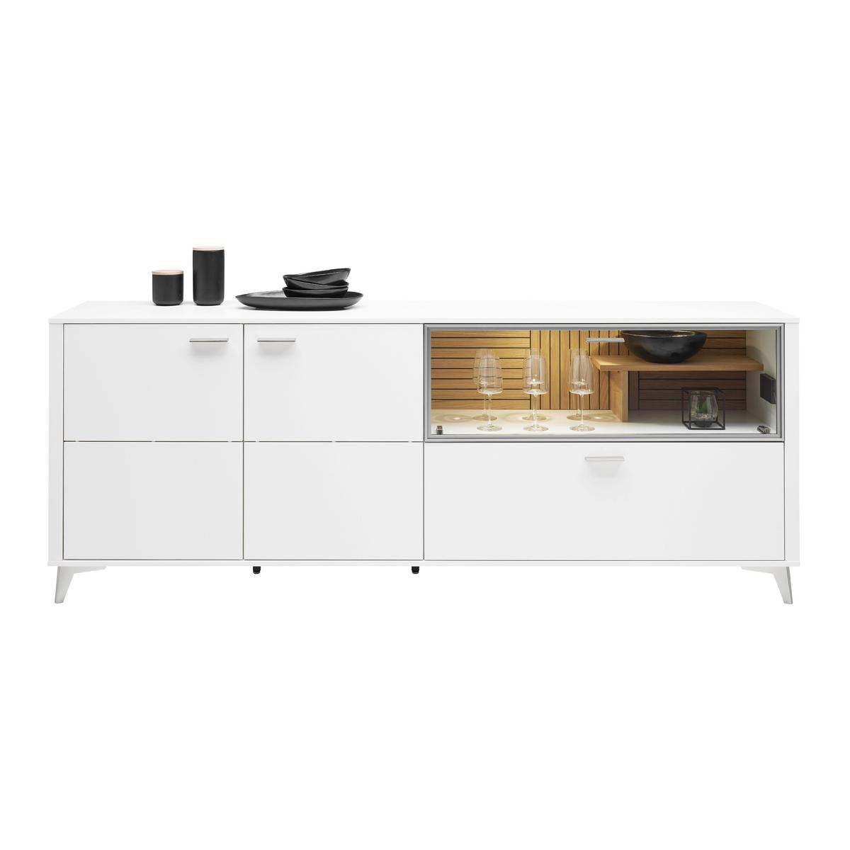 Sideboard Studio 11 in Weiss/Eichefarben - Chromfarben/Weiss, Modern, Glas/Holzwerkstoff (220/85/45cm) - Premium Living