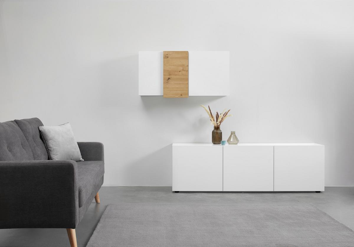 Hängeelement Positano in Eichefarben/Weiß - Weiß Hochglanz/Eiche Artisan, MODERN, Holzwerkstoff (110/57/32cm) - Mömax