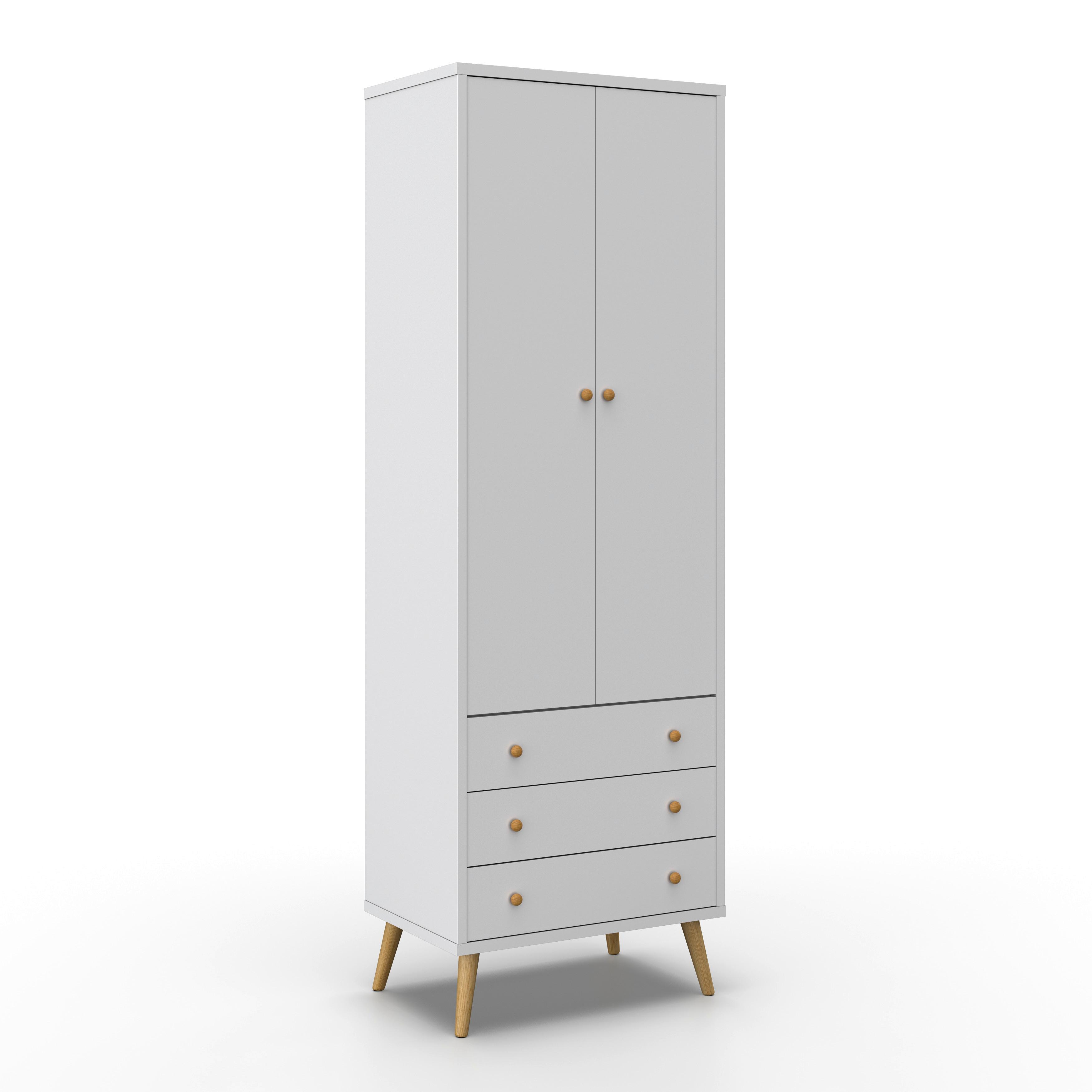 Drehtürenschrank Ludo Weiß ca. 60x180x40 cm - Weiß/Naturfarben, MODERN, Holz/Metall (60/180/40cm) - Bessagi Home