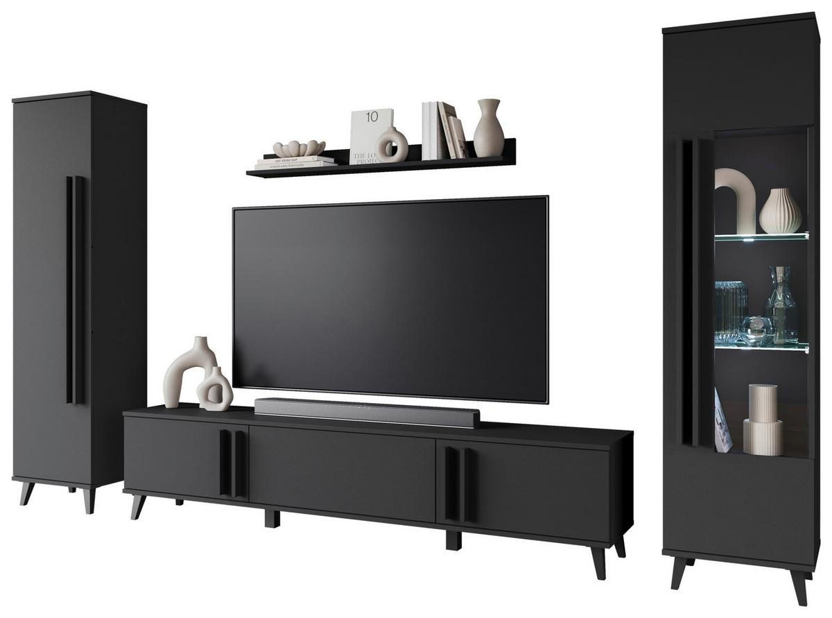 WOHNWAND HELSINKI 02 - Schwarz, Trend, Glas/Holzwerkstoff (260/159,5/33cm) - P & B