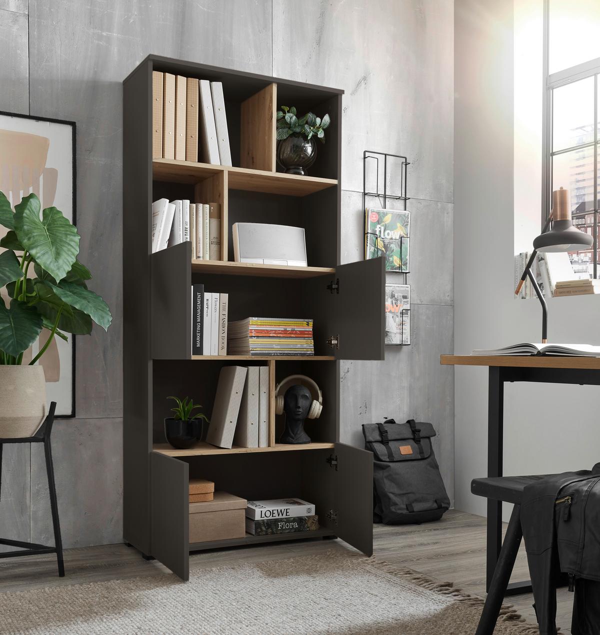 Regal Savanna Anthrazit - Anthrazit/Schwarz, Modern, Holzwerkstoff/Kunststoff (80/180/35cm) - Mömax