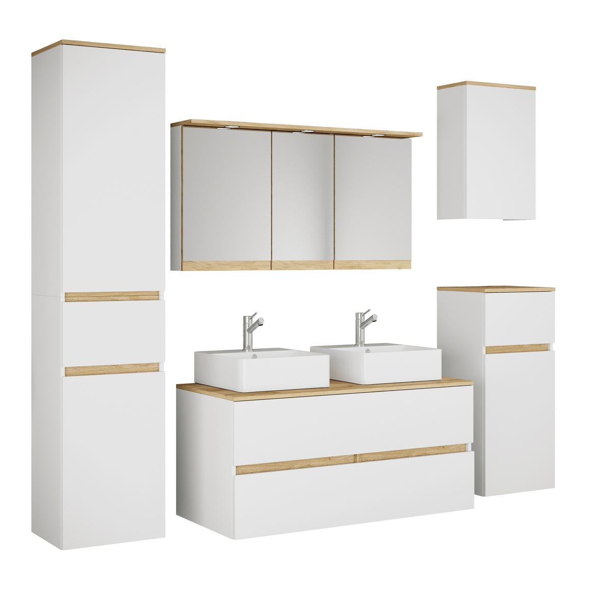 Badezimmer Cosila - Honigeiche/Weiss, Trend, Keramik/Holzwerkstoff (191cm) - MID.YOU