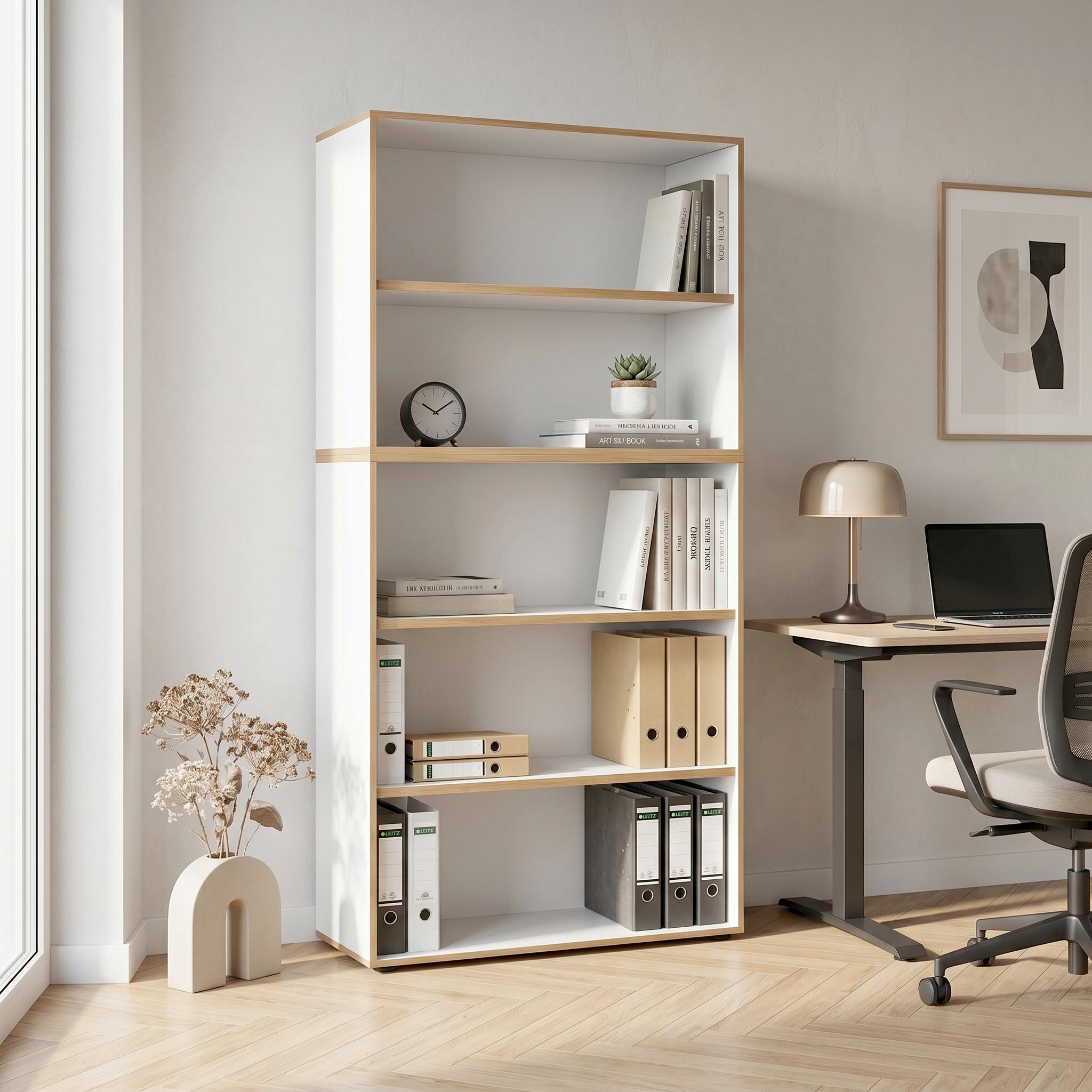 Aktenregal Salia B100 Weiß/Honigeiche - Honigeiche/Schwarz, Design, Holzwerkstoff/Kunststoff (100/183/33cm) - P & B
