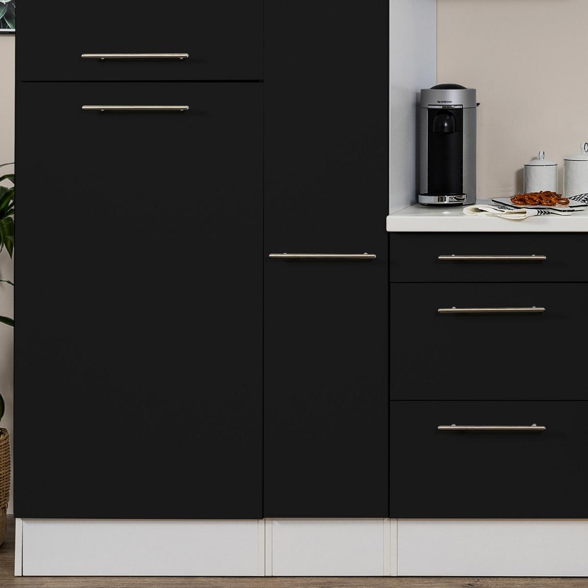 Küchenzeile mit Geräte Schwarz Hochglanz/Weiß B: ca. 300 cm - Edelstahlfarben/Schwarz, KONVENTIONELL, Holzwerkstoff/Metall (300cm) - Respekta